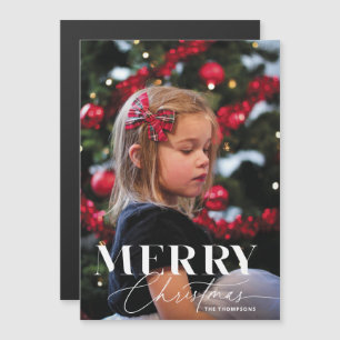 Merry Magic Script Serif Kerstmis Portret Foto Magnetische Uitnodiging