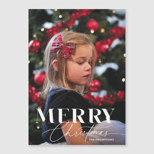 Merry Magic Script Serif Kerstmis Portret Foto Magnetische Uitnodiging (Voorkant)