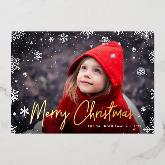 Merry Magic | Snowflake Overlay-out met kerstmis Folie Feestdagenkaart (Voorkant)