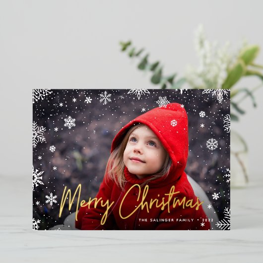 Merry Magic | Snowflake Overlay-out met kerstmis Folie Feestdagenkaart (Staand Voorkant)