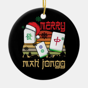 Merry Mah Jong Snowy Christmas Fun-Chinees Joods Keramisch Ornament