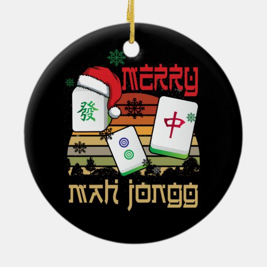 Merry Mah Jong Snowy Christmas Fun-Chinees Joods Keramisch Ornament (Achterkant)