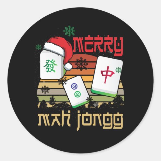 Merry Mah Jong Snowy Christmas Fun-Chinees Joods Ronde Sticker (Voorkant)