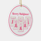 Merry Mahjmas Mahjong Pink & Hot Pink Crak Tiles  Keramisch Ornament (Rechts)