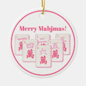 Merry Mahjmas Mahjong Pink & Hot Pink Crak Tiles  Keramisch Ornament (Voorkant)