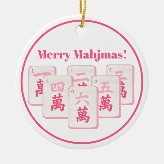 Merry Mahjmas Mahjong Pink & Hot Pink Crak Tiles  Keramisch Ornament (Voorkant)