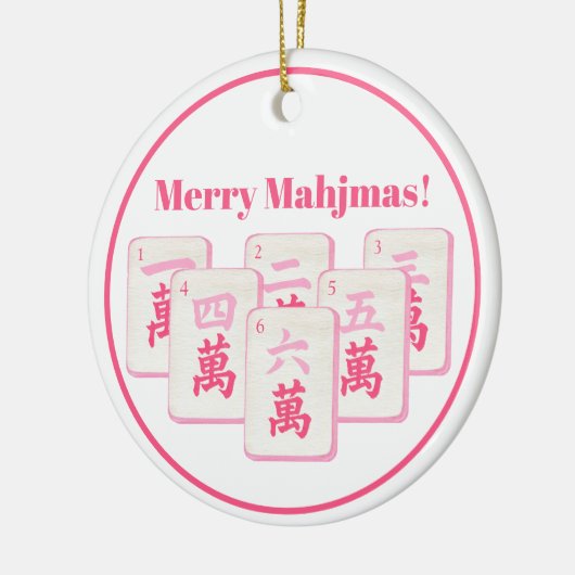Merry Mahjmas Mahjong Pink & Hot Pink Crak Tiles  Keramisch Ornament (Links)