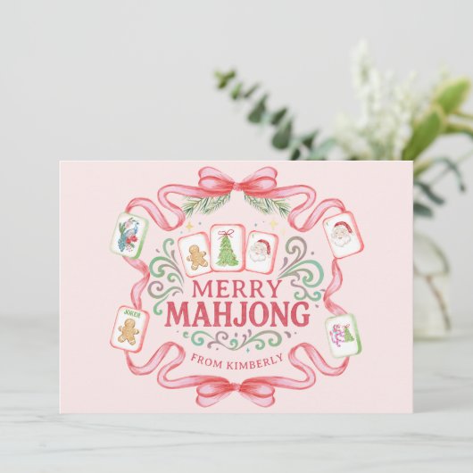 Merry Mahjong | Christmas Feestdagenkaart (Staand voorkant)