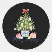 Merry Mahjong Christmas Tree Chinoiserie Holiday  Ronde Sticker (Voorkant)