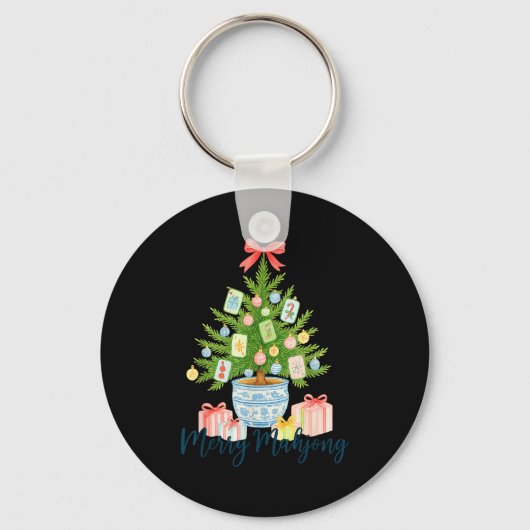 Merry Mahjong Christmas Tree Chinoiserie Holiday Sleutelhanger (Voorkant)