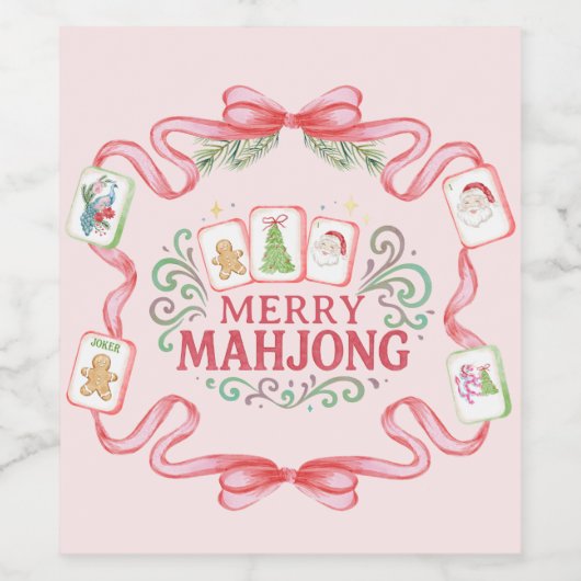 Merry Mahjong | Christmas Wijn Etiket (Enkel label)