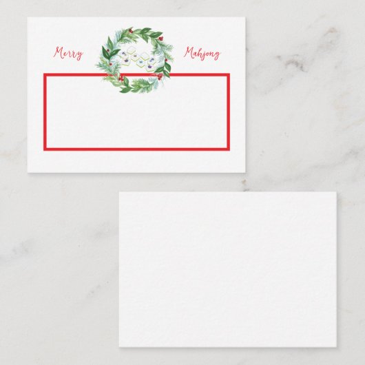 Merry Mahjong Watercolor Christmas Wreath Plaatskaartje (Voorkant / Achterkant)