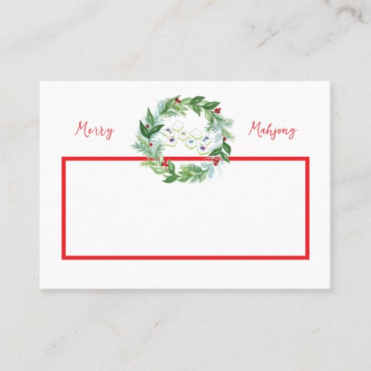 Merry Mahjong Watercolor Christmas Wreath Plaatskaartje (Voorkant)
