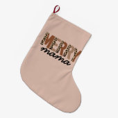"Merry Mama" Boho Leopard kleurenblok Grote Kerstsok (Voorkant (Hangend))