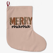 "Merry Mama" Boho Leopard kleurenblok Grote Kerstsok (Voorkant)