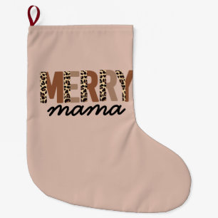 "Merry Mama" Boho Leopard kleurenblok Grote Kerstsok