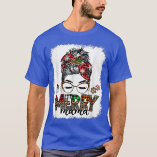Merry Mama Christmas Women Messy Bun Reindeer Holi T-shirt