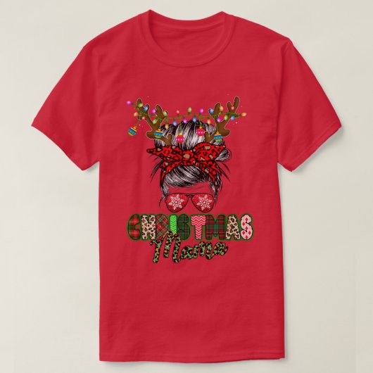 Merry Mama met kerstmis Bun Dames Red Pset Le T-shirt (Design voorkant)