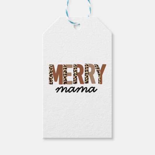"Merry Mama" Modern kleurenblok Leopard Boho Cadeaulabel (Voorkant)