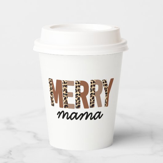 "Merry Mama" Modern kleurenblok Leopard Boho Papieren Bekers (Voorkant)