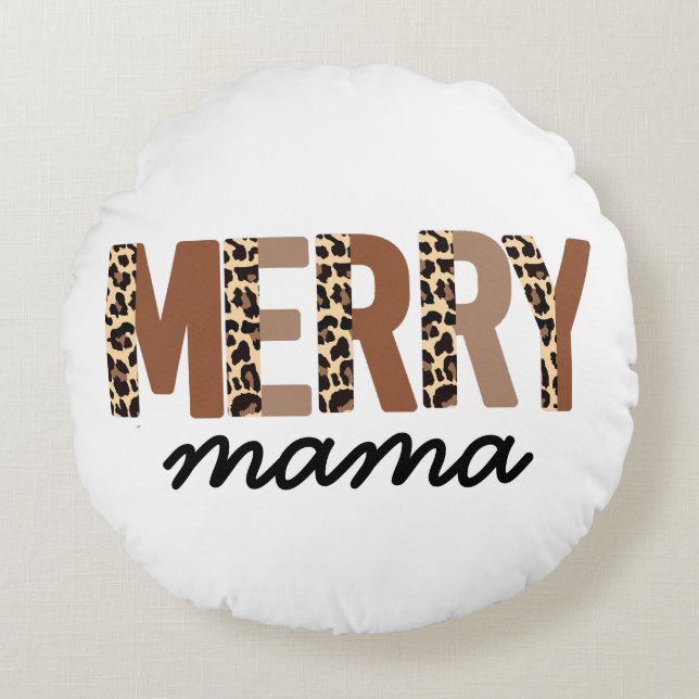 "Merry Mama" Modern kleurenblok Leopard Boho Rond Kussen (Voorkant)