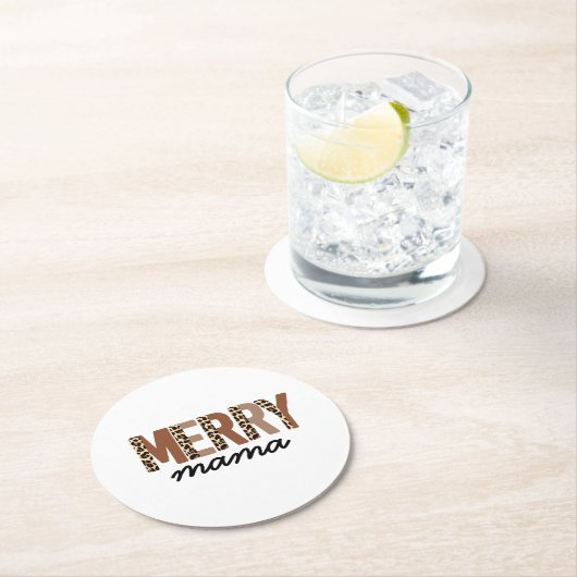 "Merry Mama" Modern kleurenblok Leopard Boho Ronde Kartonnen Onderzetter (Insitu)