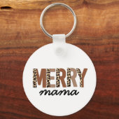 "Merry Mama" Modern kleurenblok Leopard Boho Sleutelhanger (Voorkant)