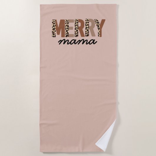 "Merry Mama" Modern kleurenblok Leopard Boho Strandlaken (Voorkant)