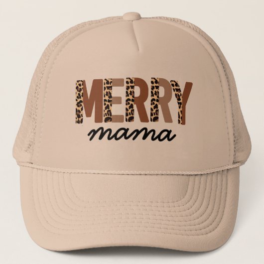 "Merry Mama" Modern kleurenblok Leopard Boho Trucker Pet (Voorkant)