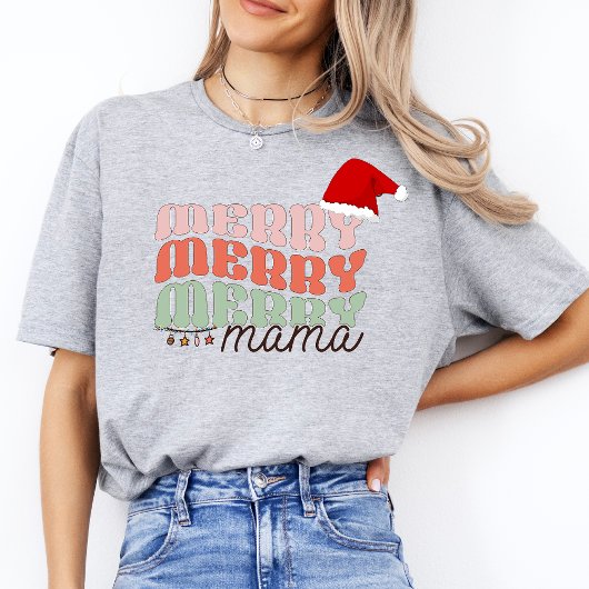  Merry Mama Modern Xmas Retro Vrouwen Moeder T-shirt