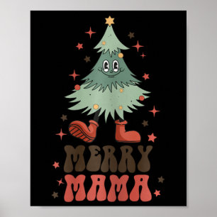 Merry Mama Retro Kerstboom Gezicht Groovy Matchi Poster