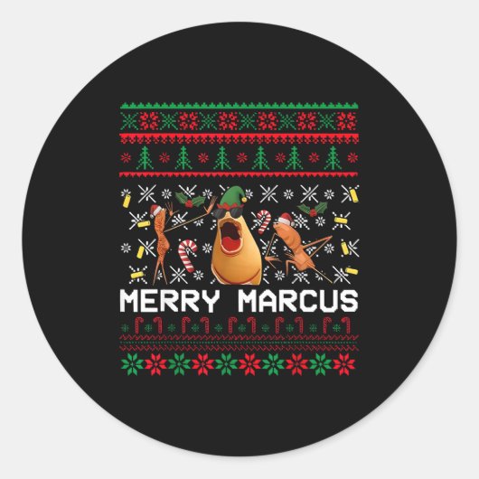 Merry Marcus Ugly Christmas Sweater Funny The Worm Ronde Sticker (Voorkant)