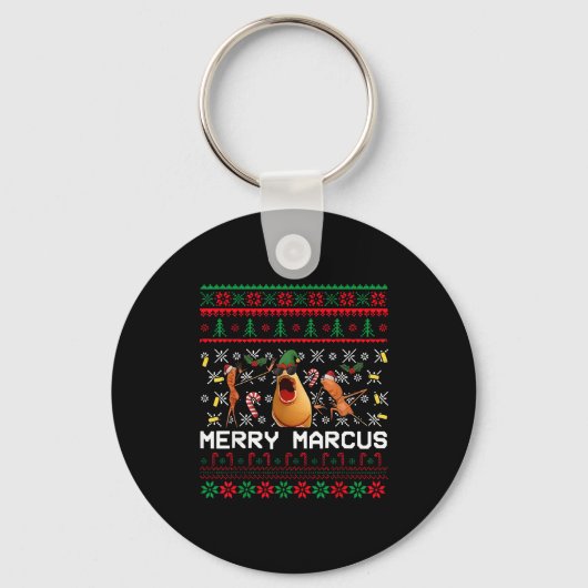 Merry Marcus Ugly Christmas Sweater Funny The Worm Sleutelhanger (Voorkant)