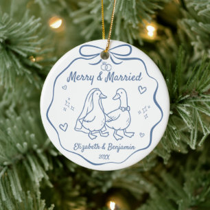 Merry & Married 1e kerst foto handgetekend Keramisch Ornament