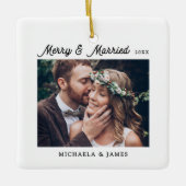 Merry & Married 2 Trouwfoto's Keramisch Ornament (Voorkant)