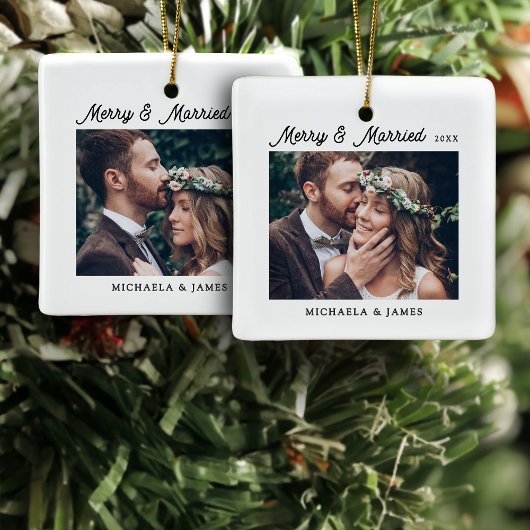 Merry & Married 2 Trouwfoto's Keramisch Ornament