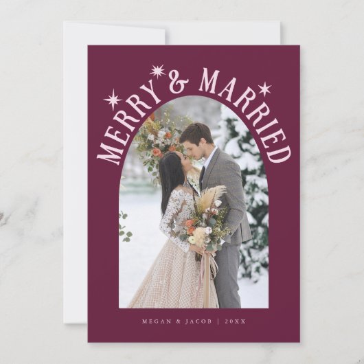 Merry & Married Arch Pas getrouwd Foto Cranberry Feestdagenkaart (Voorkant)