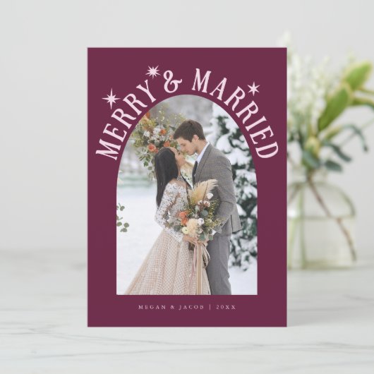 Merry & Married Arch Pas getrouwd Foto Cranberry Feestdagenkaart (Staand voorkant)