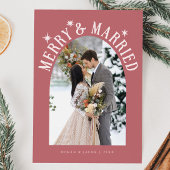 Merry & Married Arch Pas getrouwd Foto Roze Feestdagenkaart