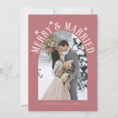 Merry & Married Arch Pas getrouwd Foto Roze Feestdagenkaart (Voorkant)