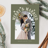 Merry & Married Arch Pas getrouwd Foto Sage Green Feestdagenkaart