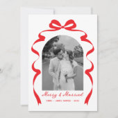 Merry & Married Bow Foto Kerst Passen getrouwd Arc Feestdagenkaart (Voorkant)