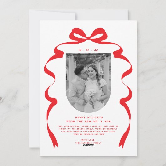 Merry & Married Bow Foto Kerst Passen getrouwd Feestdagenkaart (Achterkant)