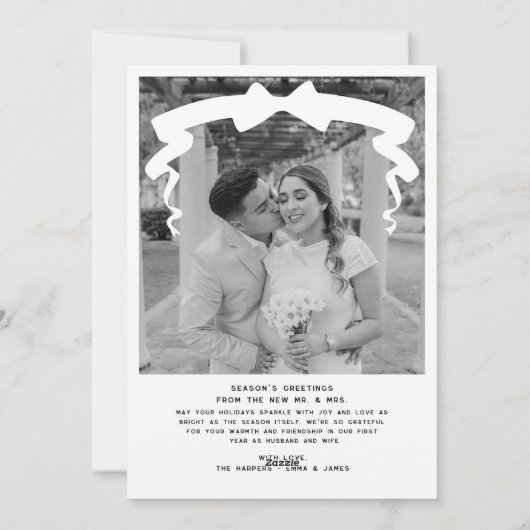Merry & Married Bow Foto Kerst Passen getrouwd Feestdagenkaart (Achterkant)