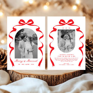 Merry & Married Bow Foto Kerst Passen getrouwd Feestdagenkaart