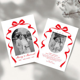 Merry & Married Bow Foto Kerst Passen getrouwd Feestdagenkaart