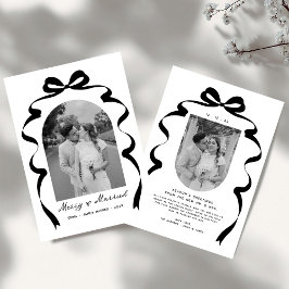 Merry & Married Bow Foto Kerst Passen getrouwd Feestdagenkaart