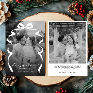 Merry & Married Bow Foto Kerst Passen getrouwd Feestdagenkaart