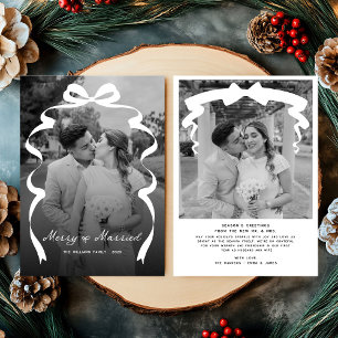 Merry & Married Bow Foto Kerst Passen getrouwd Feestdagenkaart