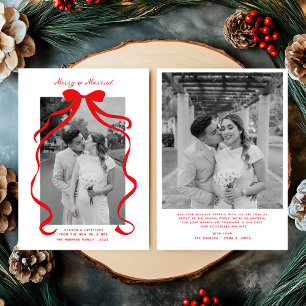 Merry & Married Bow Foto Kerst Passen getrouwd Feestdagenkaart